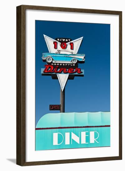 American Vintage Restaurant Neon Sign in the Olympic Peninsula, Washington, Usa-Stefano Politi Markovina-Framed Photographic Print