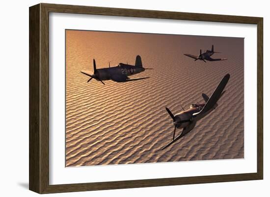 American Vought F4U Corsair Aircraft in Flight During World War Ii-null-Framed Art Print