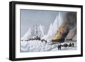 American Whalers Crushed in the Ice-Currier & Ives-Framed Giclee Print