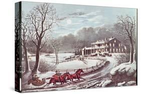 American Winter Evening Scene-Currier & Ives-Stretched Canvas