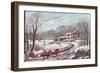 American Winter Evening Scene-Currier & Ives-Framed Giclee Print