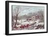 American Winter Evening Scene-Currier & Ives-Framed Giclee Print