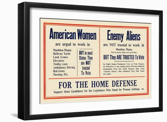 American Women And Enemy Aliens-null-Framed Art Print