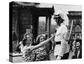 American Women Mobbing a Policeman on Traffic Duty at the Chain Bridge-null-Stretched Canvas