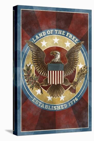 Americana - Land of the Free Eagle-Lantern Press-Stretched Canvas