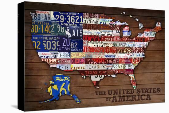 Americana - License Plate Map-Lantern Press-Stretched Canvas