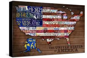 Americana - License Plate Map-Lantern Press-Stretched Canvas