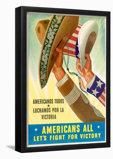 Americans All Americanos Todos Let's Fight For Victory WWII War Propaganda Art Print Poster-null-Framed Poster