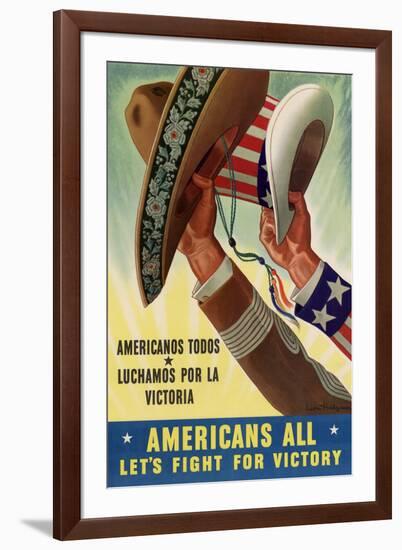 Americans All (Americanos Todos) Let's Fight For Victory - WWII War Propaganda-null-Framed Art Print
