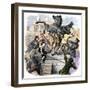 Americans Tearing Down the Statue of King George III in New York City, c.1776-null-Framed Giclee Print