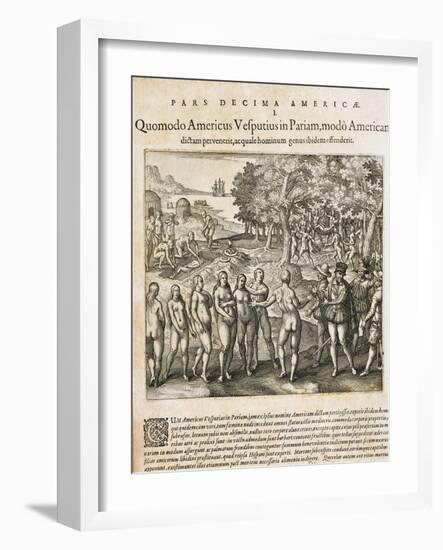 Amerigo Vespucci Discovers the Primitive Population on the Orinoco Delt-Theodore de Bry-Framed Giclee Print