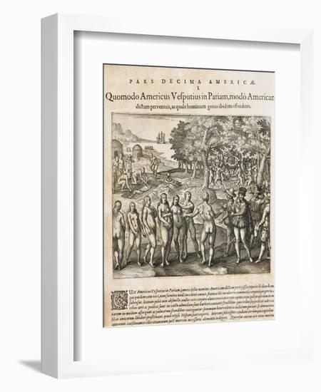 Amerigo Vespucci Discovers the Primitive Population on the Orinoco Delt-Theodore de Bry-Framed Giclee Print