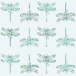 Teal Pattern with Dragonflies-ameu-Art Print