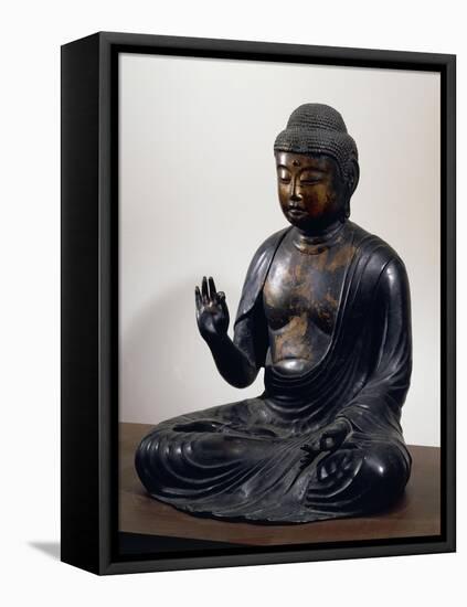 Amida-Nyorai or Buddha Amitabha, Seated While Listening, Bronze Statue, Japan-null-Framed Stretched Canvas