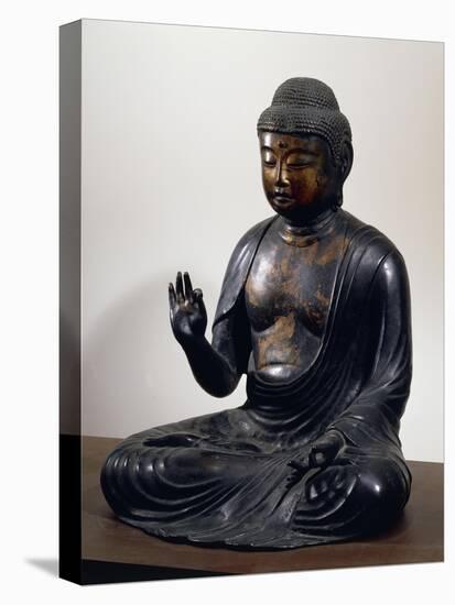 Amida-Nyorai or Buddha Amitabha, Seated While Listening, Bronze Statue, Japan-null-Stretched Canvas