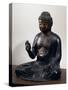 Amida-Nyorai or Buddha Amitabha, Seated While Listening, Bronze Statue, Japan-null-Stretched Canvas