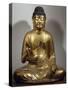 Amida-Nyorai or Buddha Amitabha, Seated While Preaching, Lacquered and Gilded Wooden Statue, Japan-null-Stretched Canvas