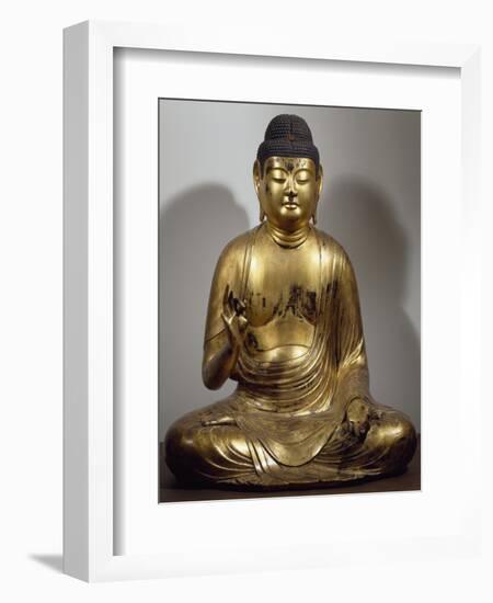 Amida-Nyorai or Buddha Amitabha, Seated While Preaching, Lacquered and Gilded Wooden Statue, Japan-null-Framed Giclee Print