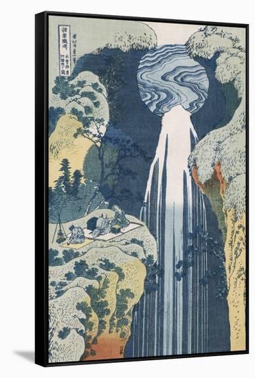 Amida Waterfall on the Kiso Highway, from series 'A Journey to the Waterfalls of all the Provinces'-Katsushika Hokusai-Framed Stretched Canvas