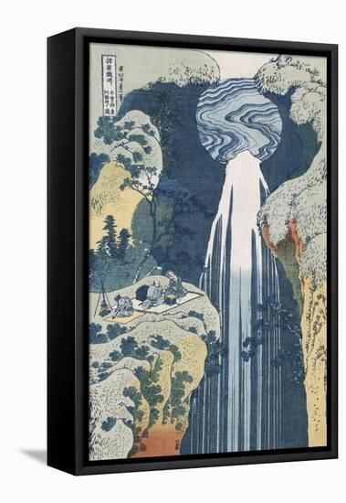 Amida Waterfall on the Kiso Highway'-Katsushika Hokusai-Framed Stretched Canvas
