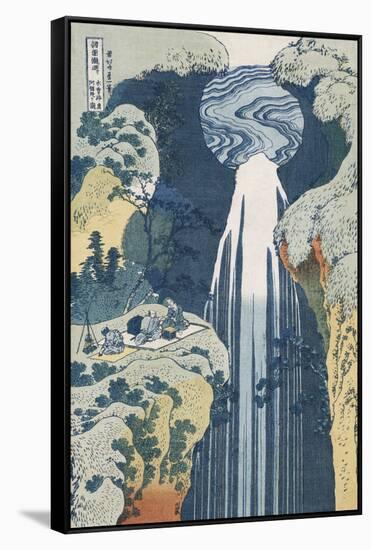 Amida Waterfall on the Kiso Highway'-Katsushika Hokusai-Framed Stretched Canvas