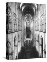 Amiens Cathedral Showing High Vaulted Arches, Rose Window in Distance, Sublime Gothic Expression-Nat Farbman-Stretched Canvas