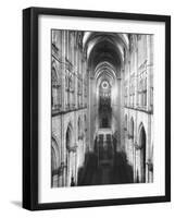 Amiens Cathedral Showing High Vaulted Arches, Rose Window in Distance, Sublime Gothic Expression-Nat Farbman-Framed Photographic Print