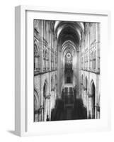 Amiens Cathedral Showing High Vaulted Arches, Rose Window in Distance, Sublime Gothic Expression-Nat Farbman-Framed Photographic Print