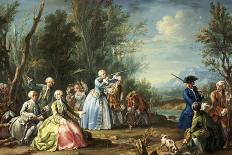 Two Court Ladies Out Shooting with Their Retinue in a Wooded River Landscape-Amigoni Jacopo-Framed Giclee Print