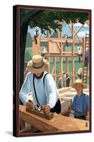 Amish Barnraising Scene-Lantern Press-Stretched Canvas