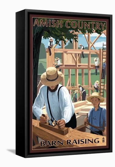 Amish Country - Barn Raising-Lantern Press-Framed Stretched Canvas