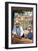 Amish Country - Barn Raising-Lantern Press-Framed Art Print