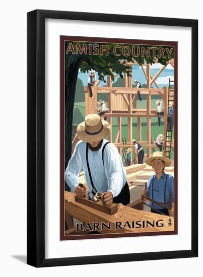 Amish Country - Barn Raising-Lantern Press-Framed Art Print