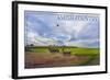 Amish Country - Farmer and Hot Air Balloons-Lantern Press-Framed Art Print