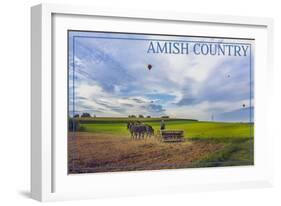 Amish Country - Farmer and Hot Air Balloons-Lantern Press-Framed Art Print