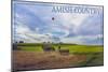 Amish Country - Farmer and Hot Air Balloons-Lantern Press-Mounted Art Print