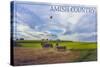 Amish Country - Farmer and Hot Air Balloons-Lantern Press-Stretched Canvas