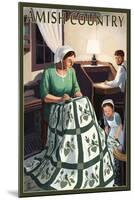 Amish Country - Quilting Scene-Lantern Press-Mounted Art Print