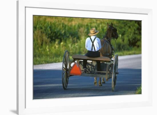 Amish driving a horse-drawn cart, Pennsylvania, USA-null-Framed Art Print