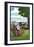Amish Farmers and Buggy-Lantern Press-Framed Art Print