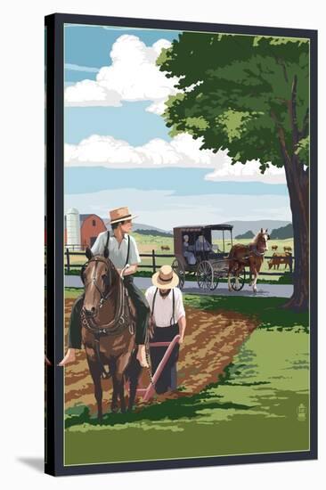 Amish Farmers and Buggy-Lantern Press-Stretched Canvas