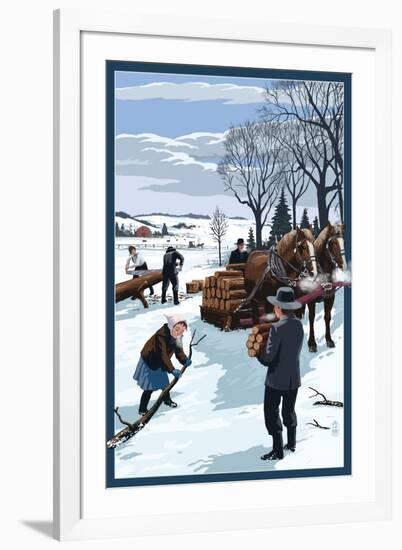 Amish Gathering Firewood Winter Scene-Lantern Press-Framed Art Print