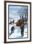 Amish Gathering Firewood Winter Scene-Lantern Press-Framed Art Print