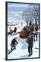 Amish Gathering Firewood Winter Scene-Lantern Press-Stretched Canvas