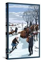 Amish Gathering Firewood Winter Scene-Lantern Press-Stretched Canvas
