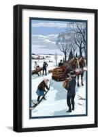 Amish Gathering Firewood Winter Scene-Lantern Press-Framed Art Print