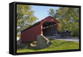 Amish Horse-drawn Buggy, Pool Forge Covered Bridge, built in 1859, Lancaster County, Pennsylvania,-Richard Maschmeyer-Framed Stretched Canvas