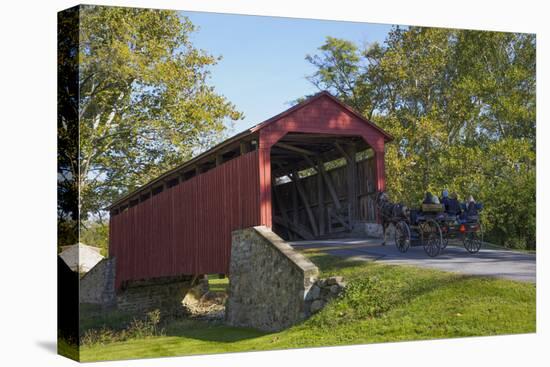 Amish Horse-drawn Buggy, Pool Forge Covered Bridge, built in 1859, Lancaster County, Pennsylvania,-Richard Maschmeyer-Stretched Canvas