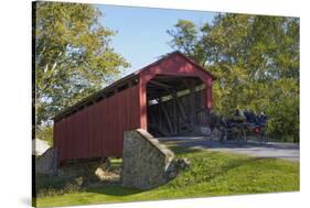 Amish Horse-drawn Buggy, Pool Forge Covered Bridge, built in 1859, Lancaster County, Pennsylvania,-Richard Maschmeyer-Stretched Canvas