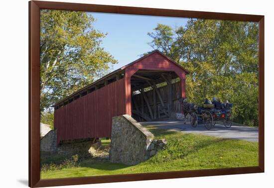 Amish Horse-drawn Buggy, Pool Forge Covered Bridge, built in 1859, Lancaster County, Pennsylvania,-Richard Maschmeyer-Framed Photographic Print